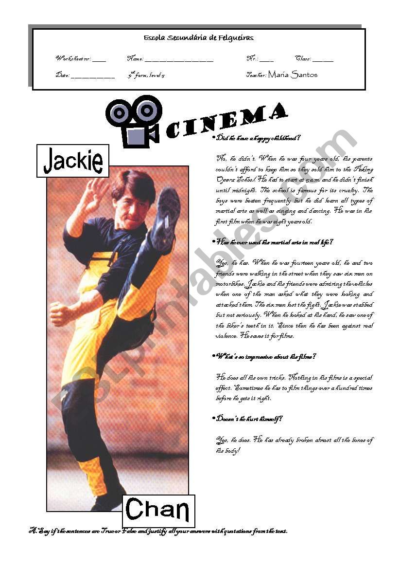 Jackie Chan worksheet