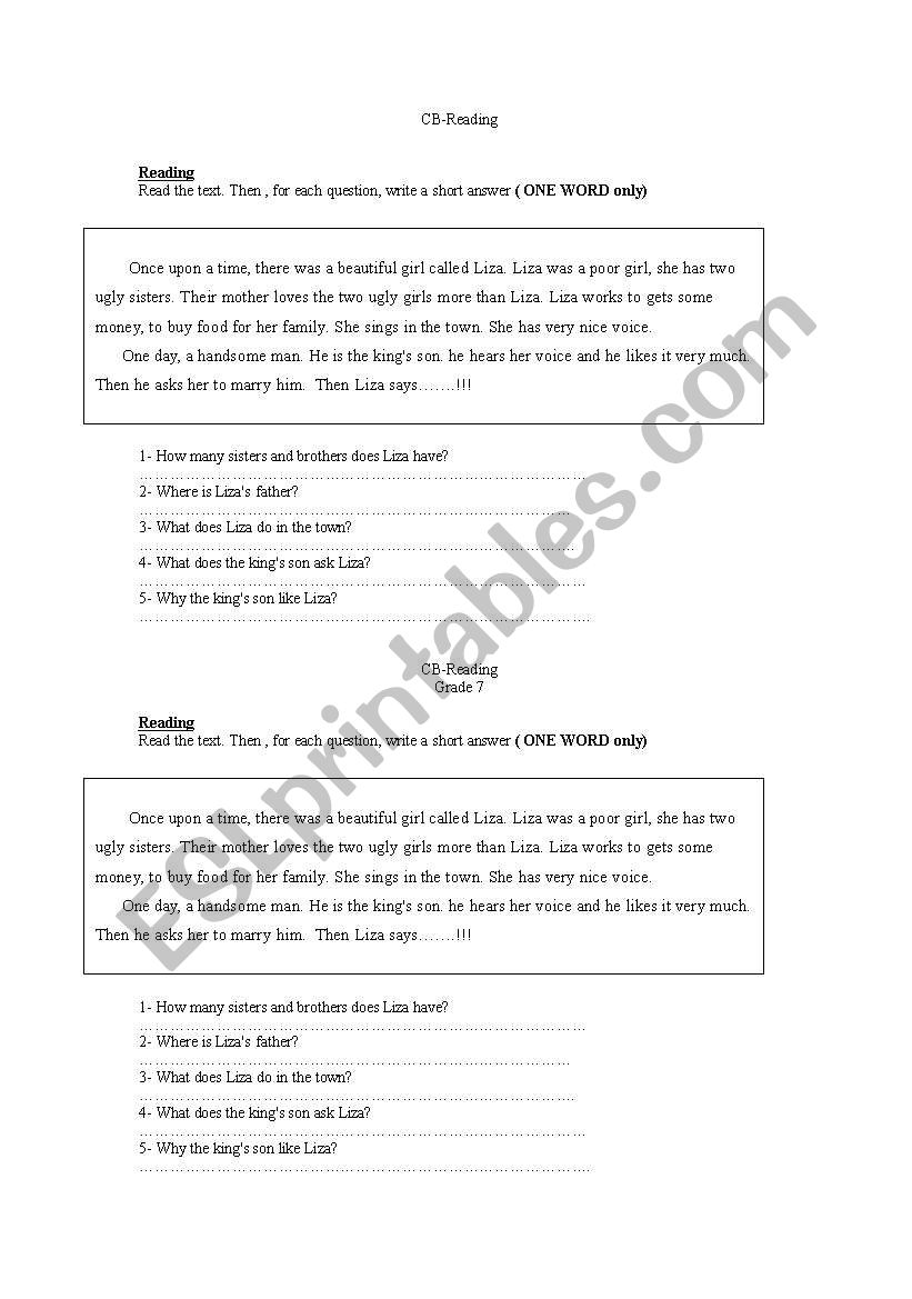 reading test worksheet