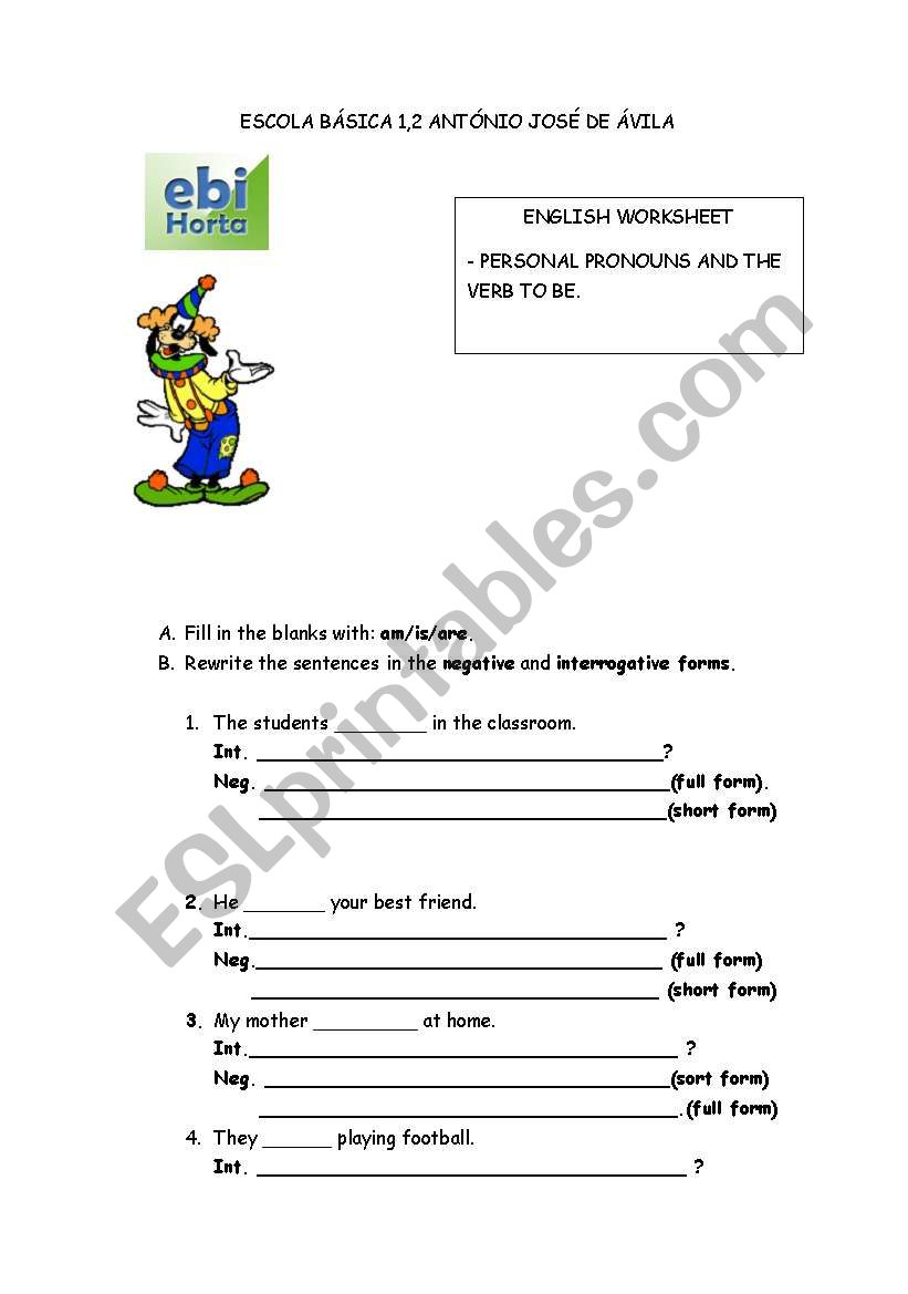 verb to be worksheet