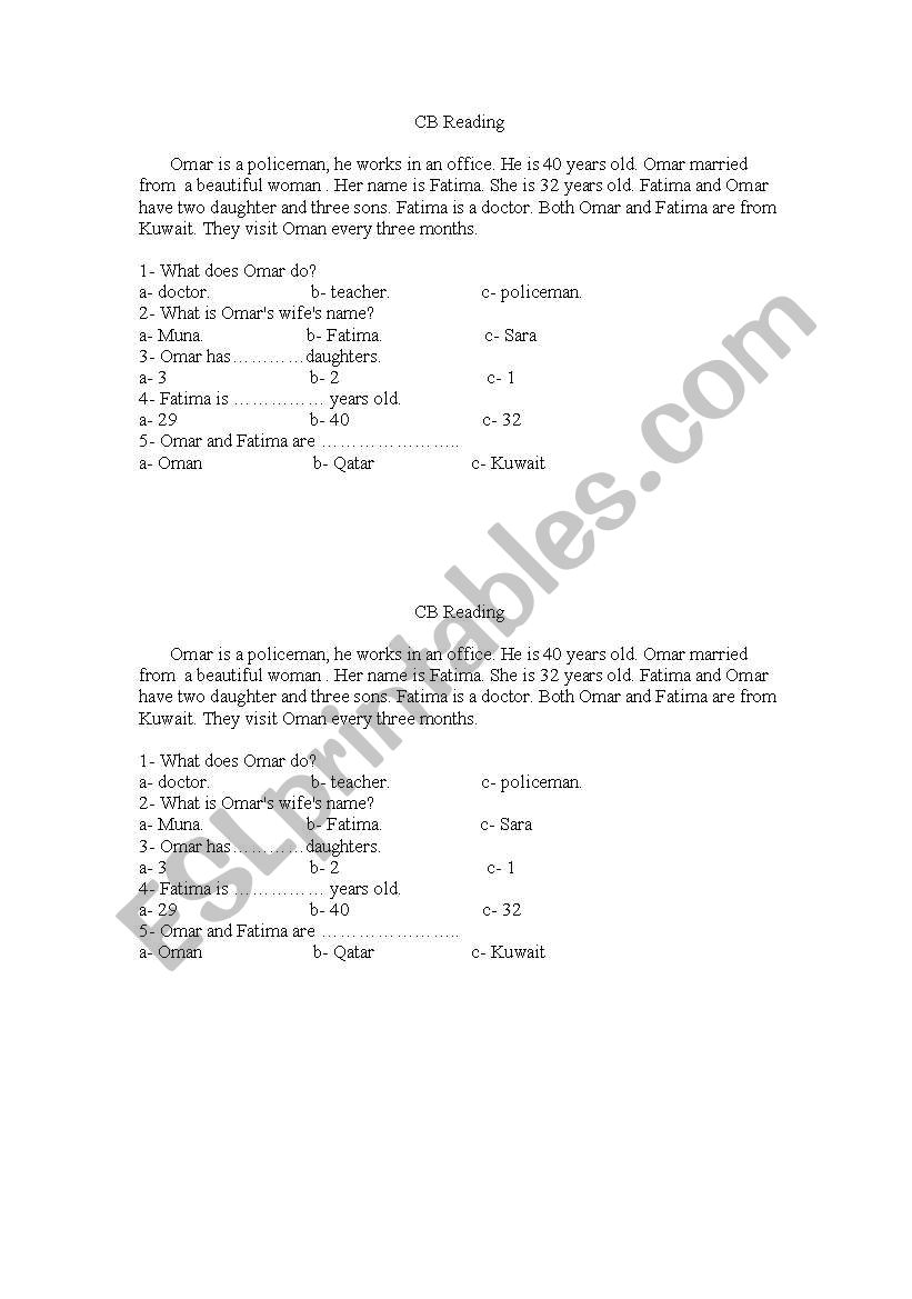 reading skills worksheet