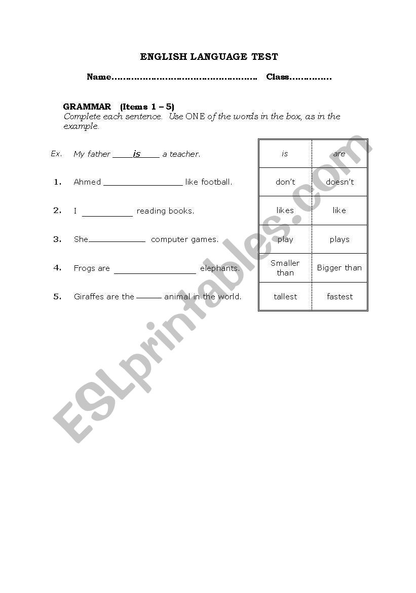 grammar skills worksheet