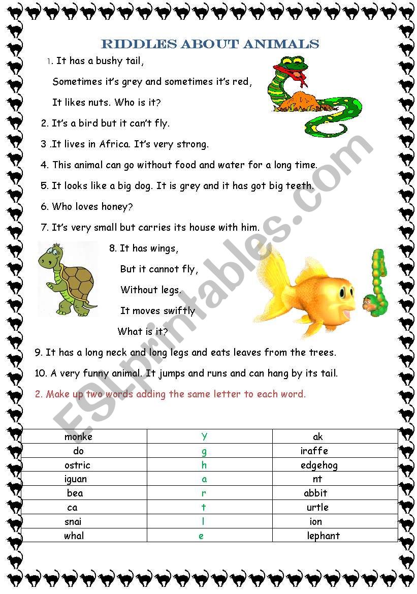 Riddles about animals  worksheet