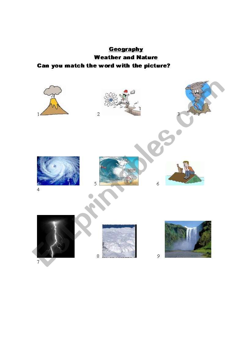 Geography Match vocabulary to pictures