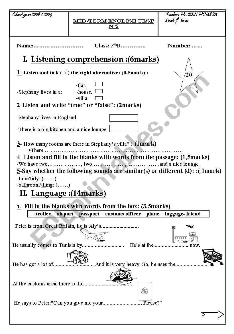 7th year test n1 second semester 