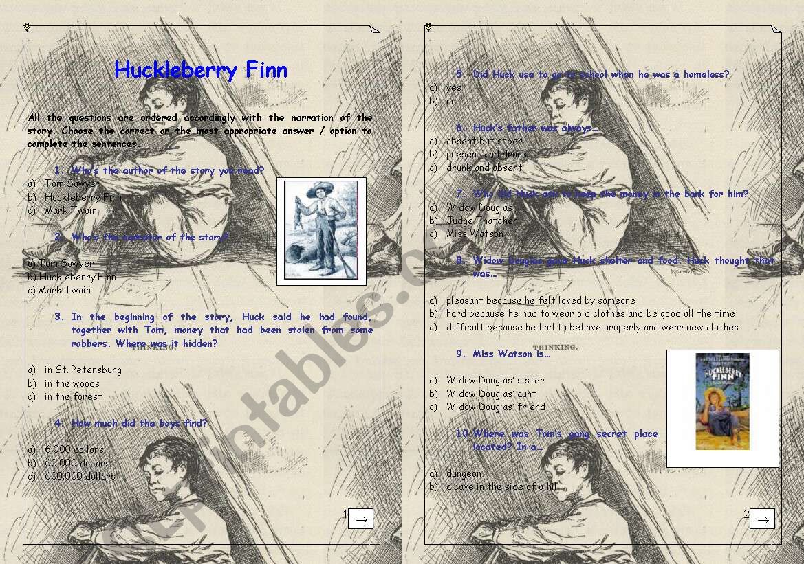 Huckleberry Finn - Mark Twain - short story - extensive reading