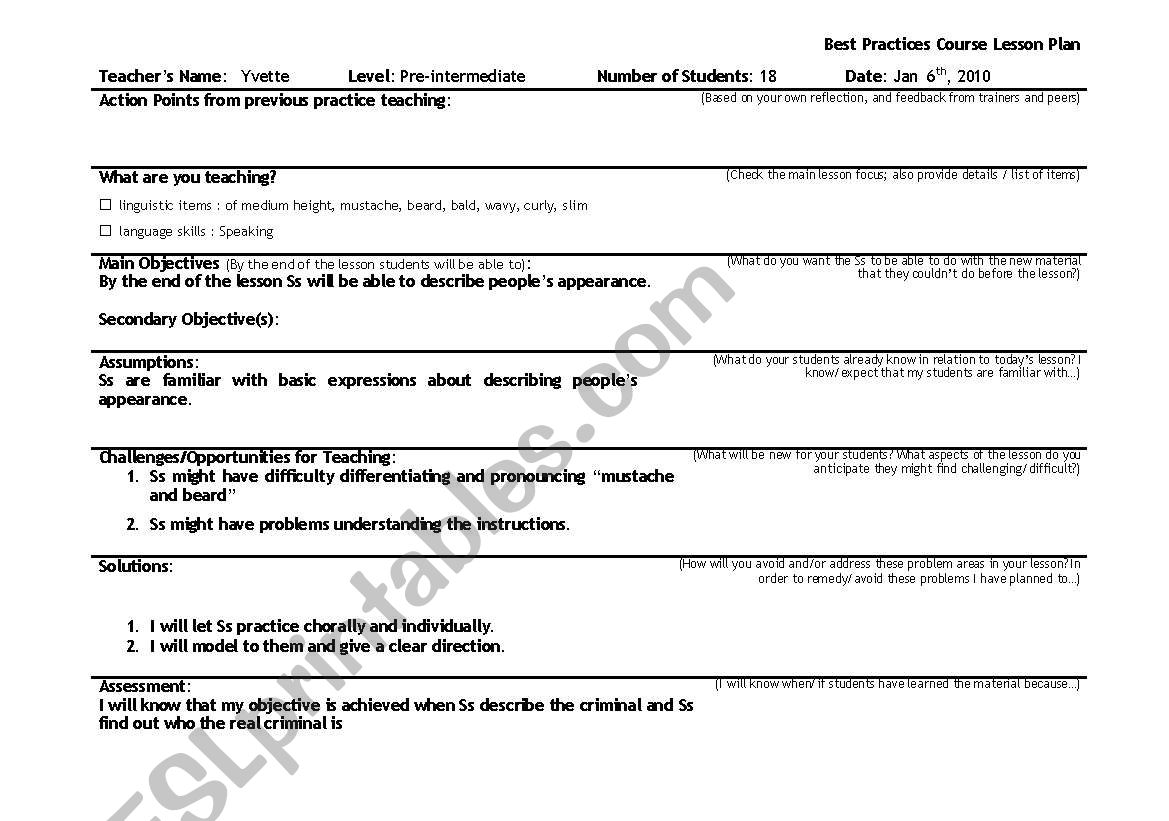 describing people worksheet