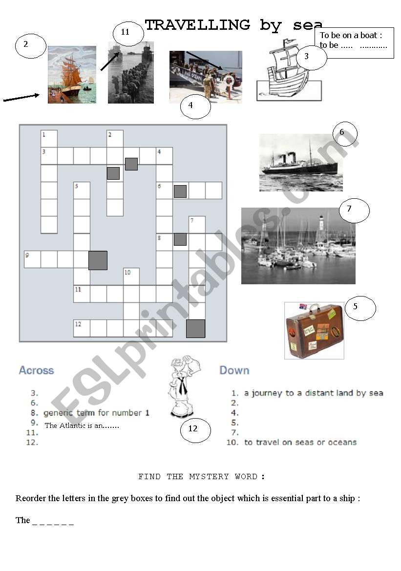 travelling by sea crosswords worksheet