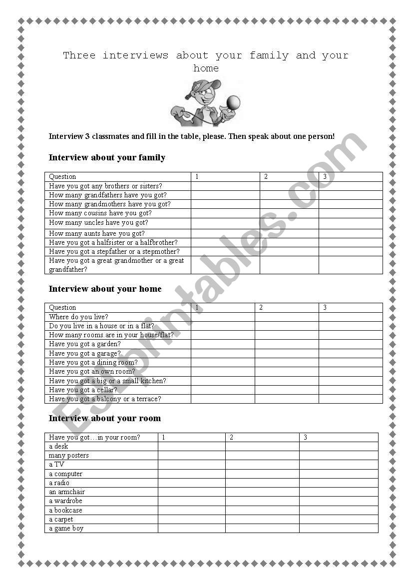 Three interviews worksheet