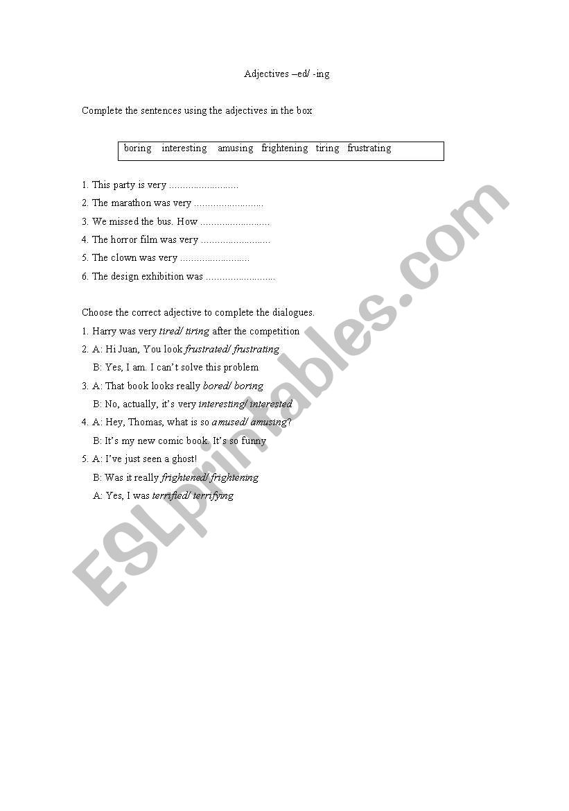 Adjectives ending in -ed/ -ing