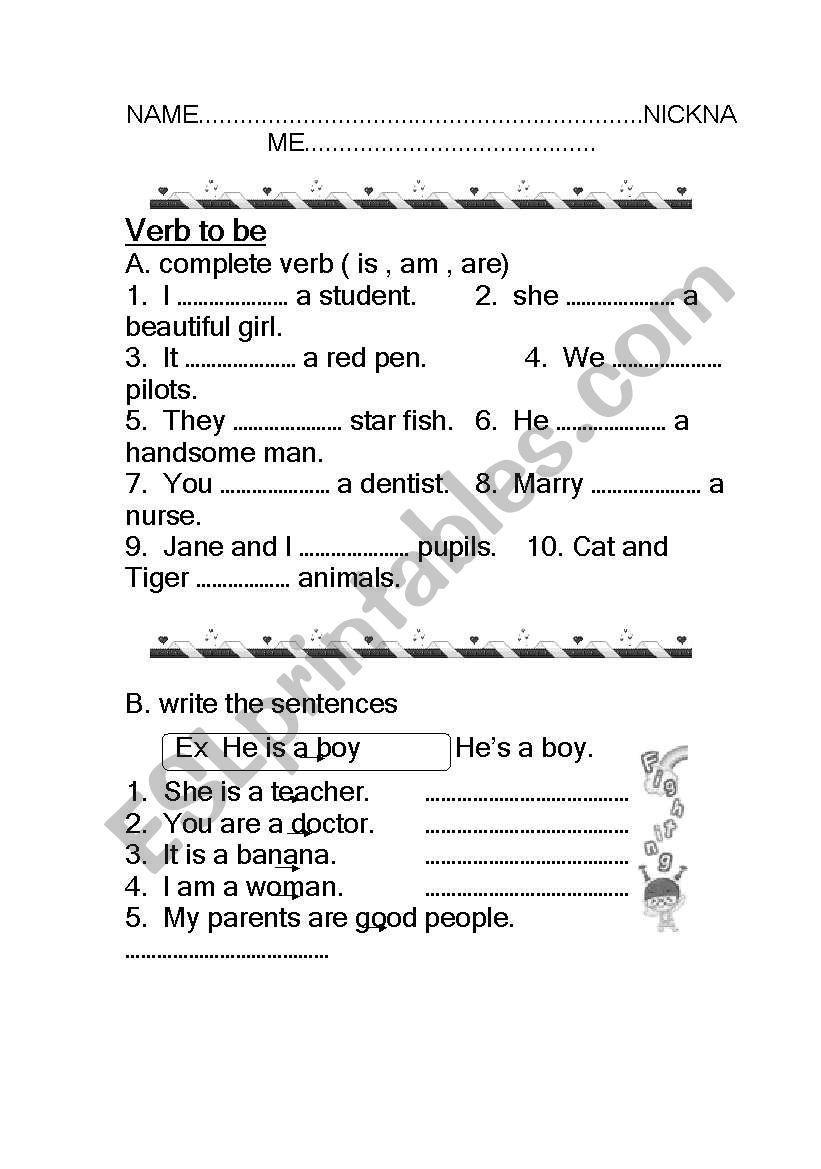 verb to be worksheet