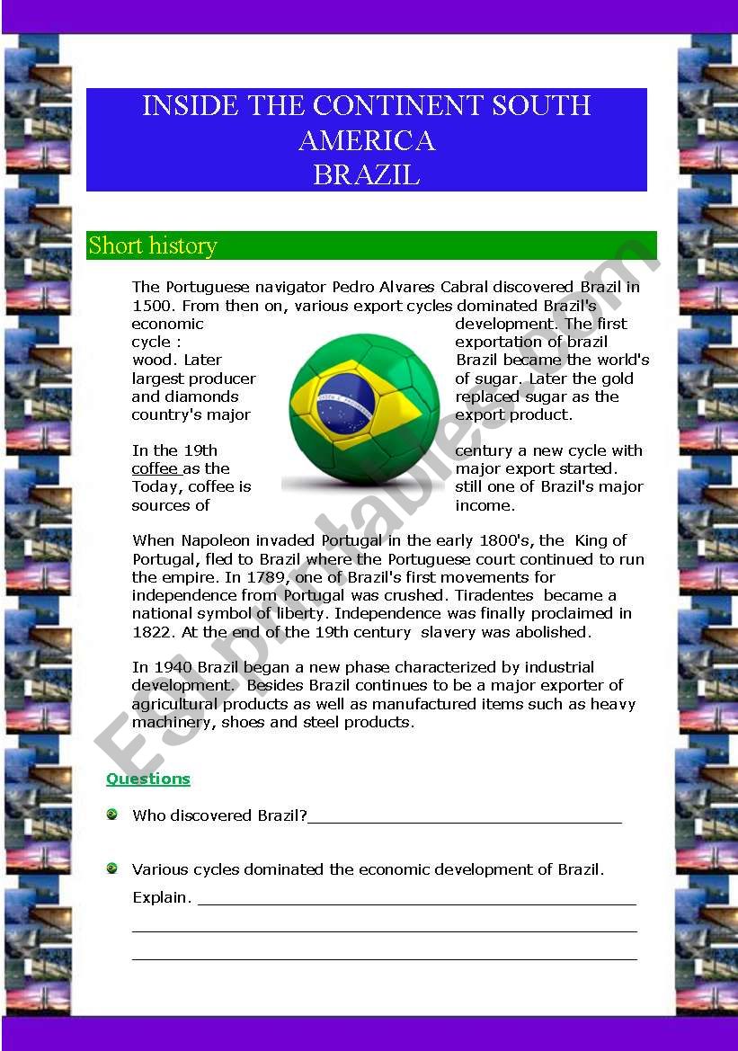 Inside the continent South  America - Brazil (5 pages)