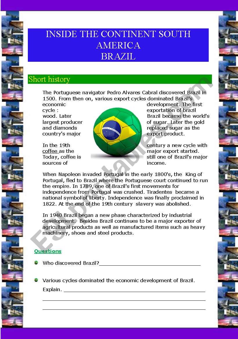 Inside the continent South  America - Brazil (5 pages)
