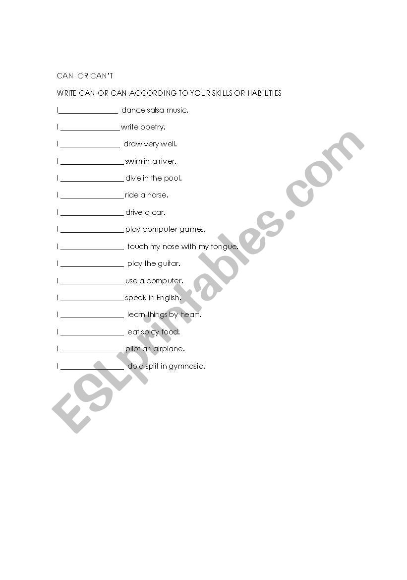 WHAT CAN I DO? worksheet