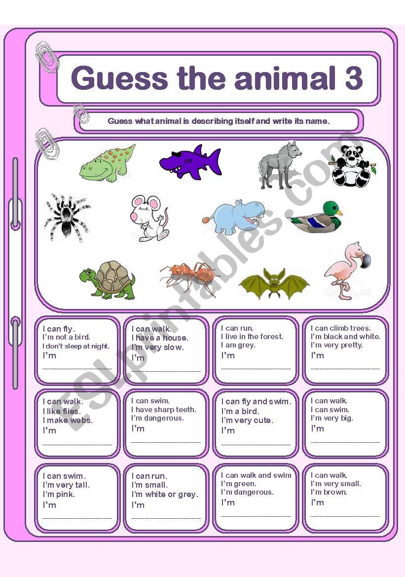 Guess the animal 3 worksheet