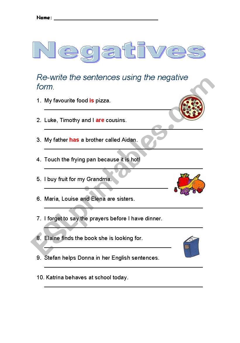 Negatives worksheet