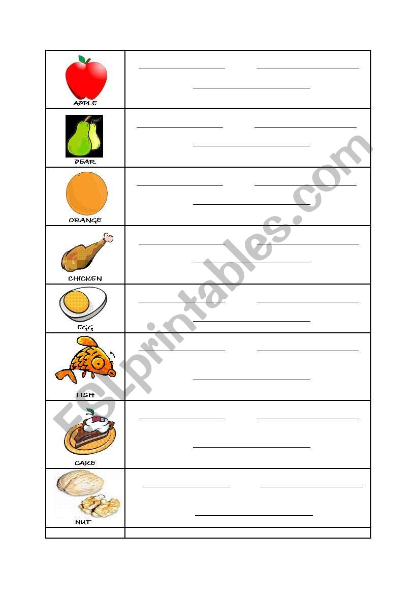 FOOD worksheet