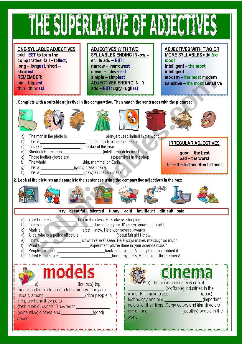 the superlative of adjectives worksheet