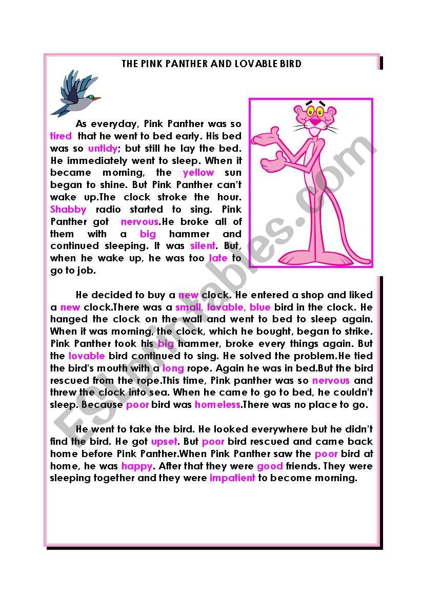 pink panther worksheet