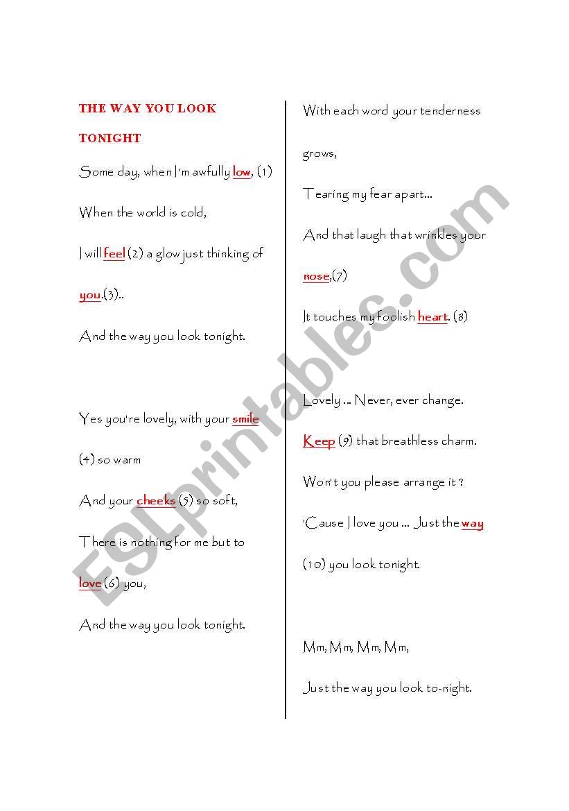 LYRICS FOR THE WAY YOU LOOK TONIGHT