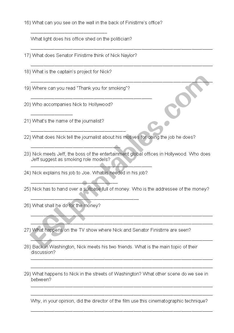 Thank You For Smoking Worksheet Questions On Film Answers Esl Worksheet By Kerulm Thank You For Smoking Worksheet Questions On Film Answers Esl Worksheet By Kerulm