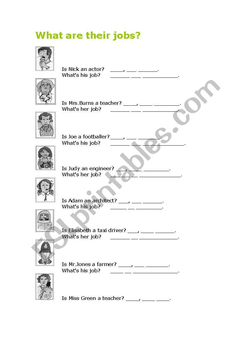 What are their jobs? worksheet