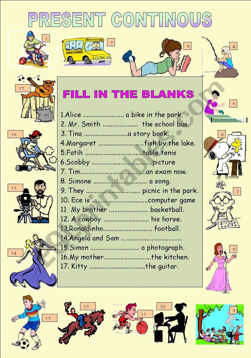 present continous tense worksheet