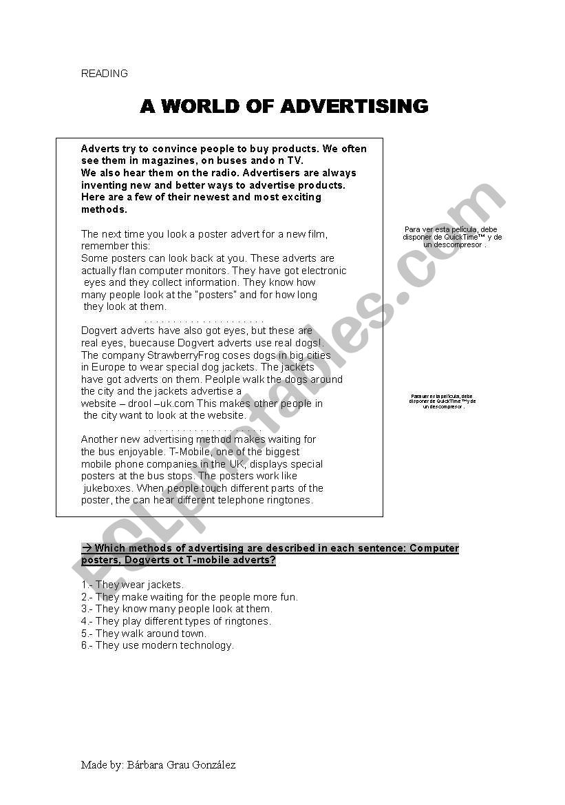 A WORLS OF ADVERTISING. worksheet