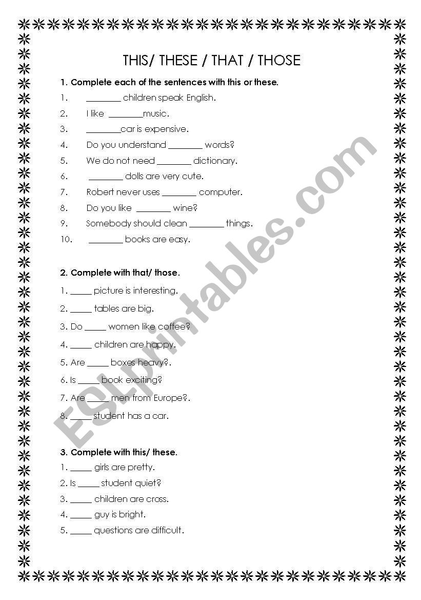 THIS- THAT- THESE- THOSE worksheet