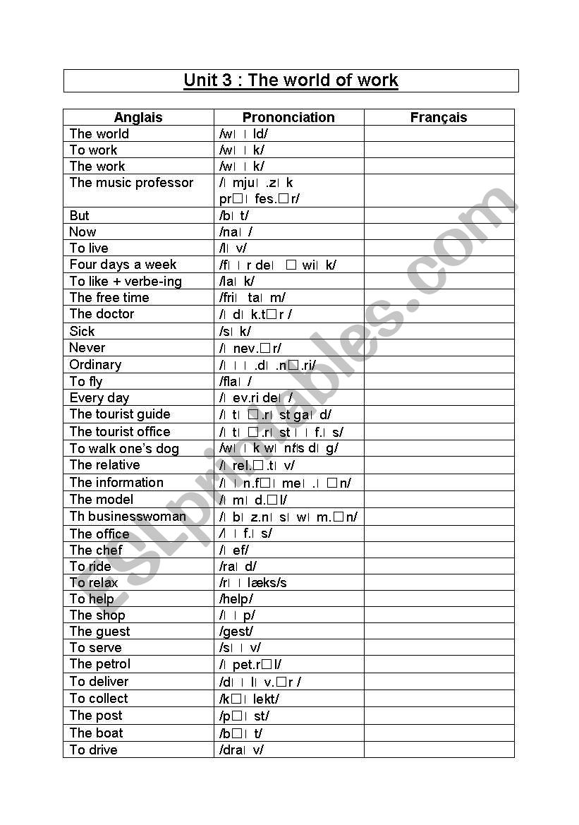 Unit 3 worksheet