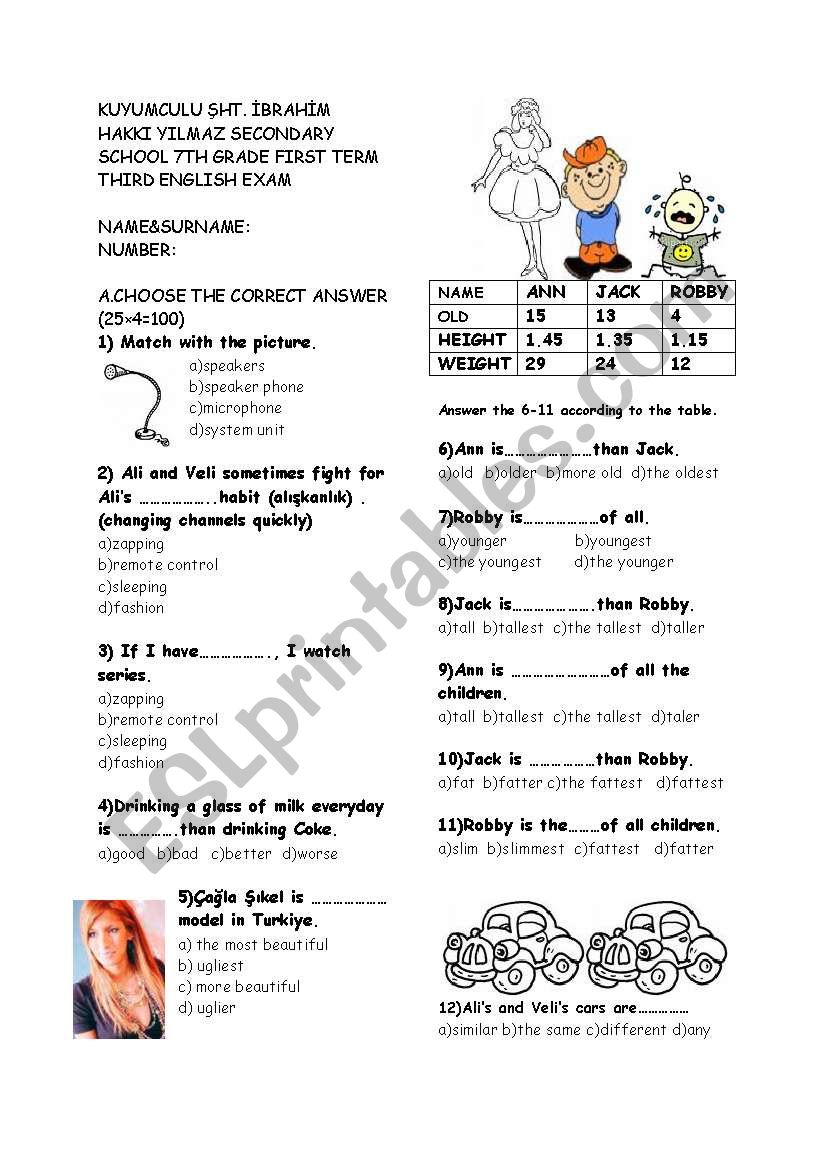 7th grade exam for my ENGLĘSH course book 7th grade exam for my ENGLĘSH course book