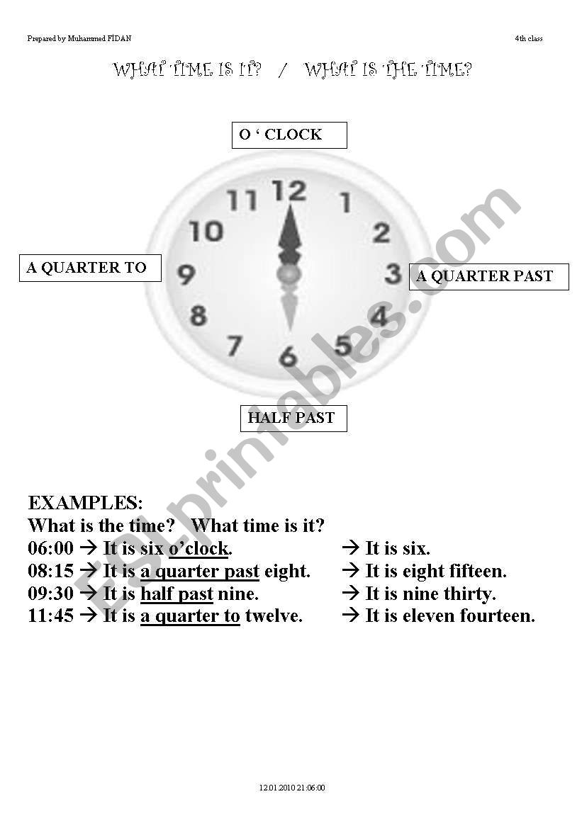 Telling the time worksheet