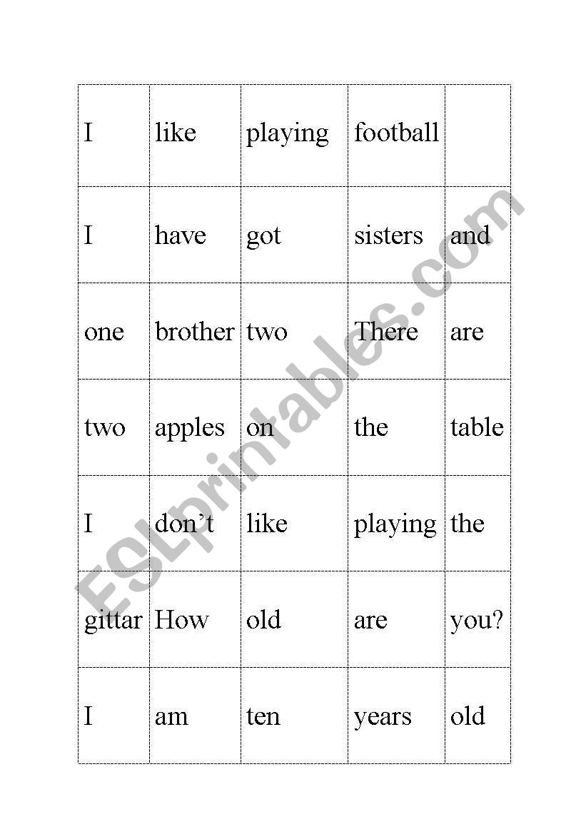 Building sentences worksheet