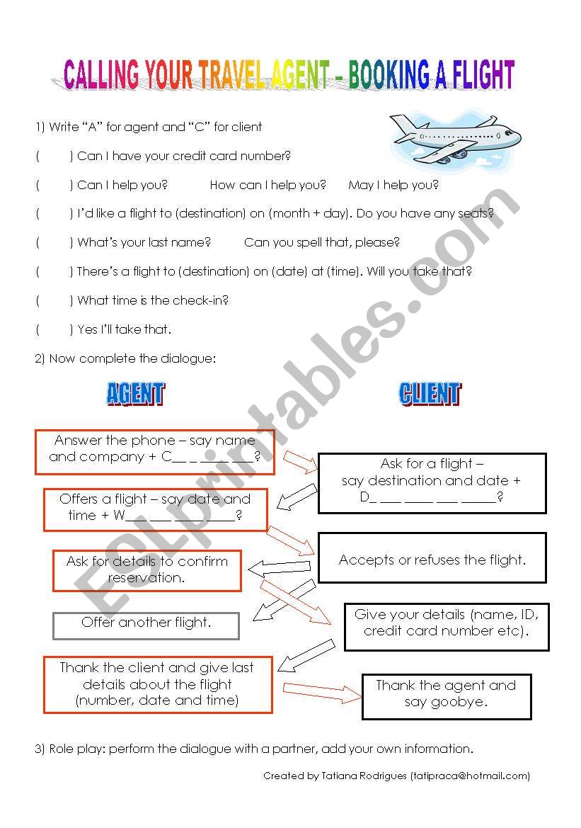 Booking a flight - dialogue worksheet