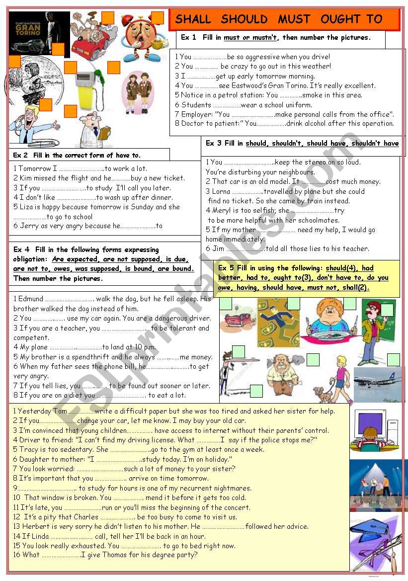 Shall, should ought to, must. worksheet