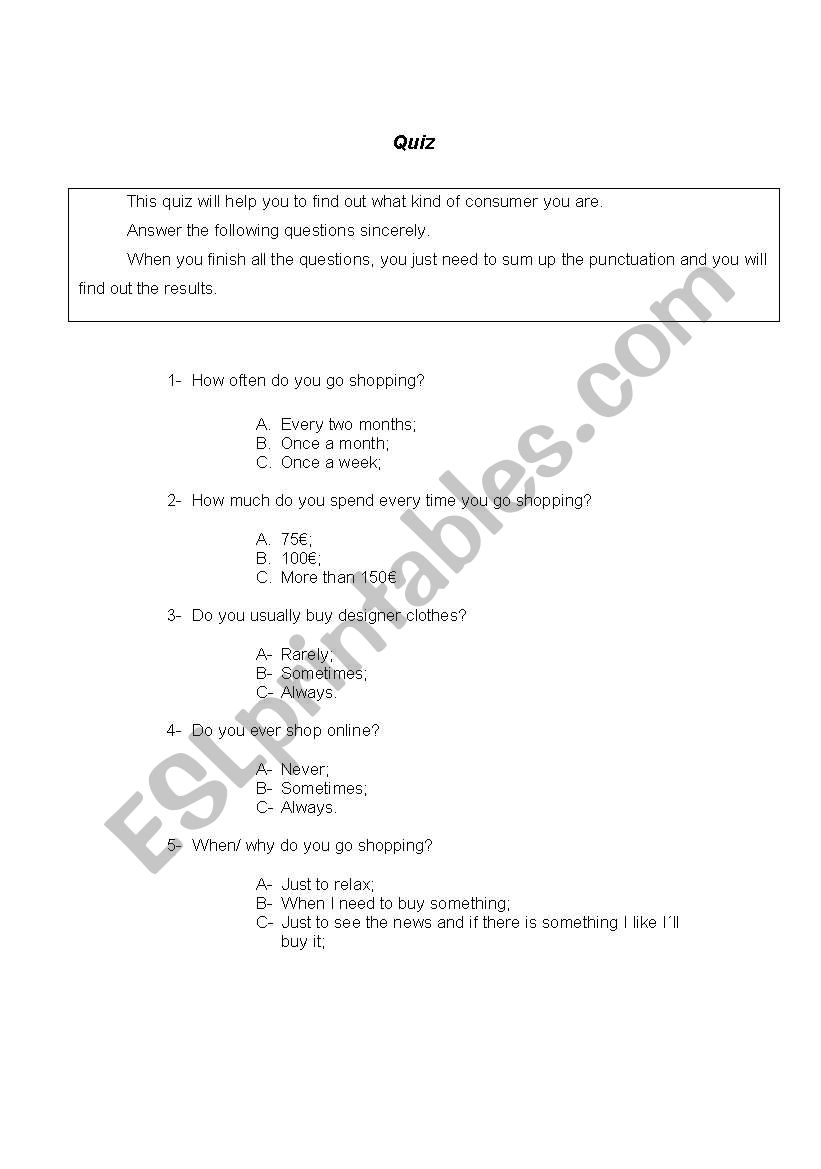 quiz worksheet