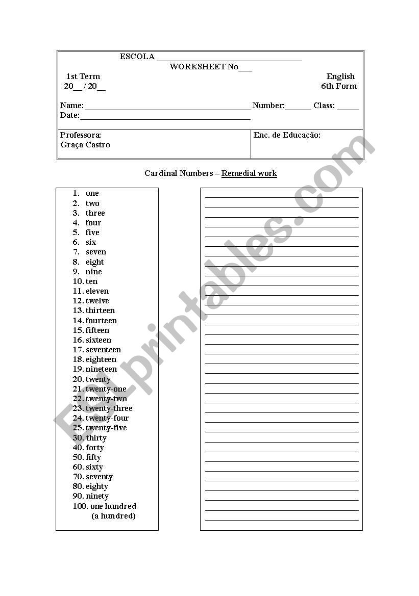 CARDINAL NUMBERS-REMEDIAL WORK