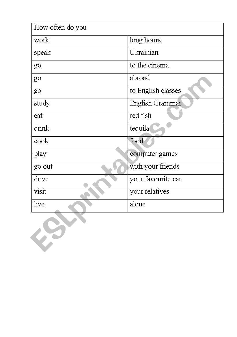 Questions worksheet