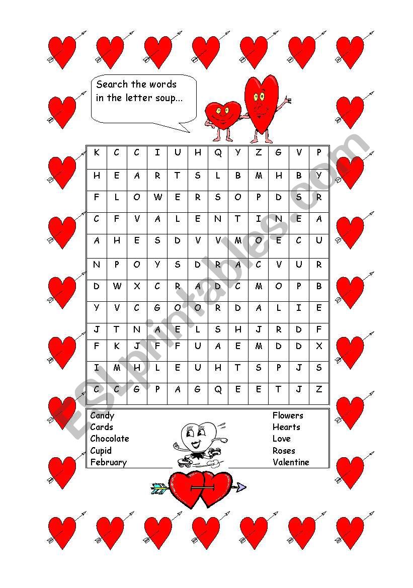 valentines day -wordsearch worksheet