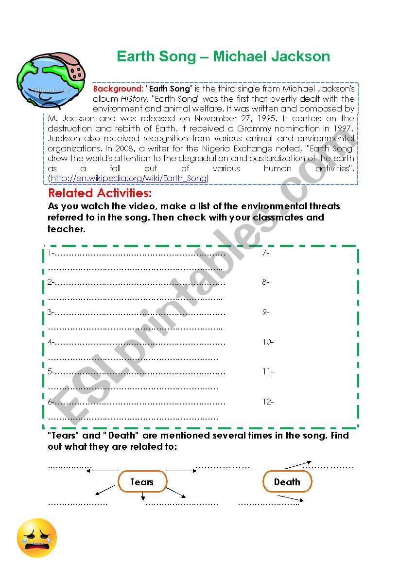 Earth Song Worksheet worksheet