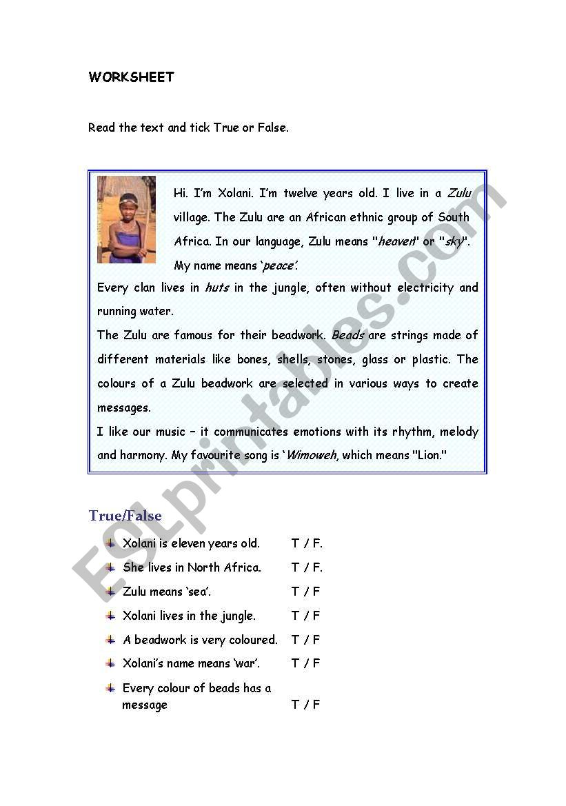 African kife worksheet