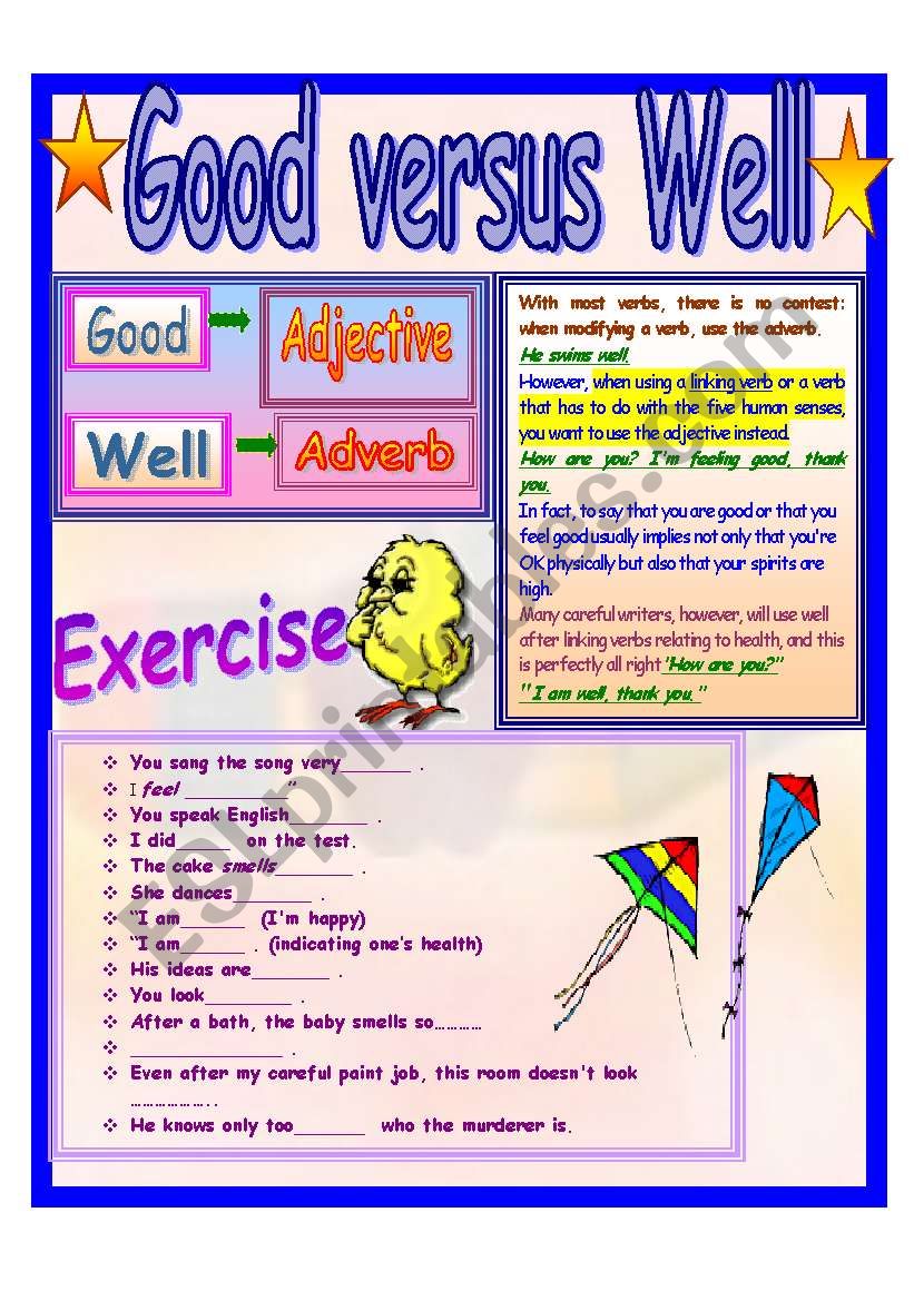 Good versus Well worksheet