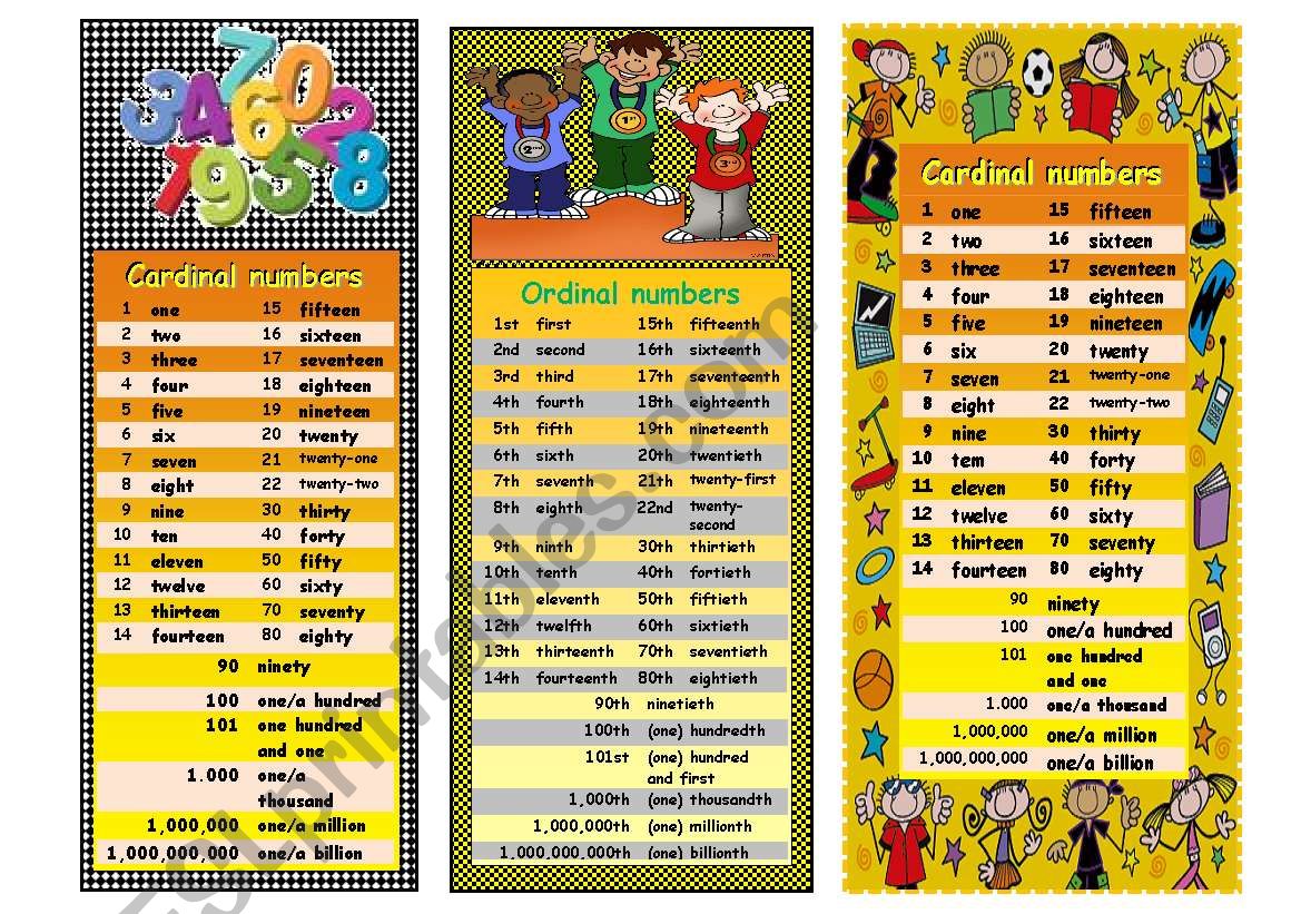 Bookmarks - Numbers worksheet