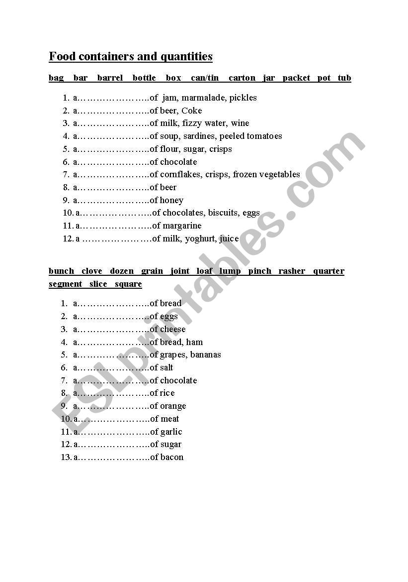 food containers and quantities