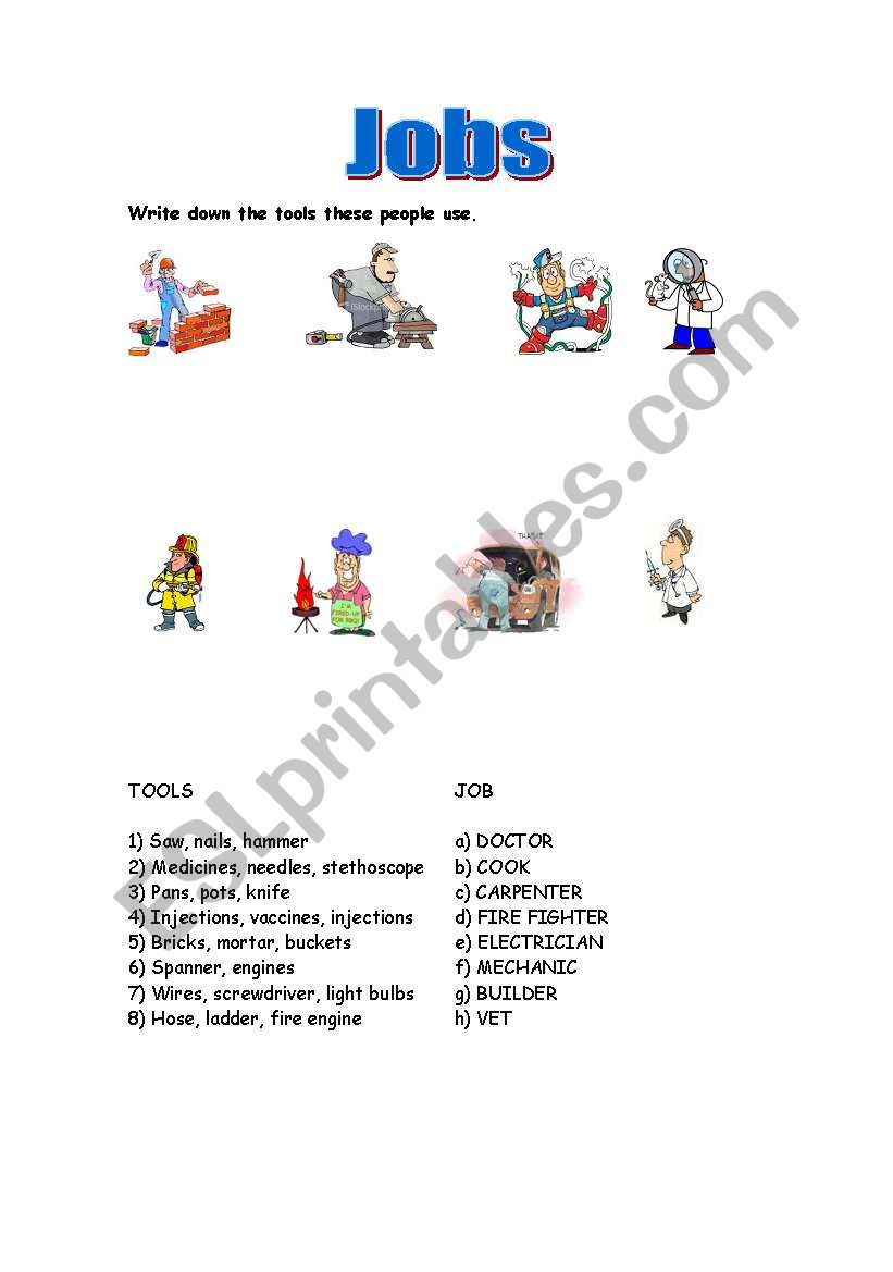 Jobs and tools worksheet