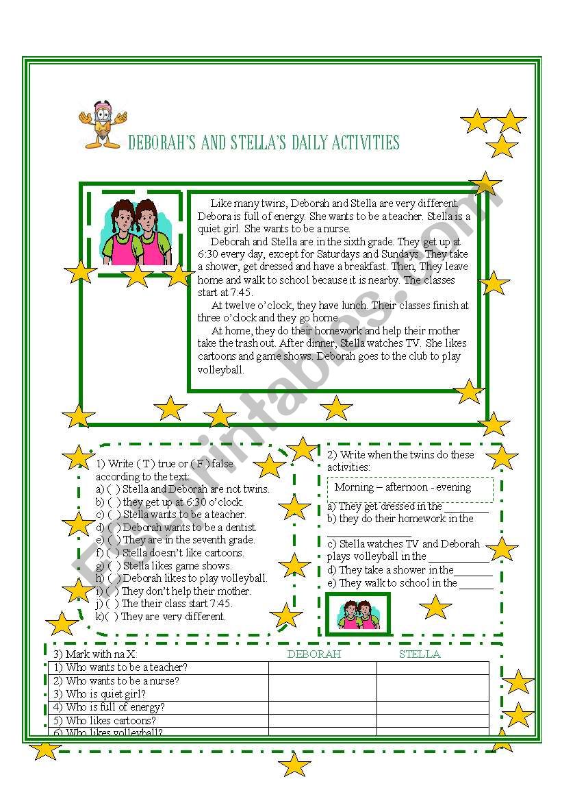 DAILY ACTIVITIES worksheet