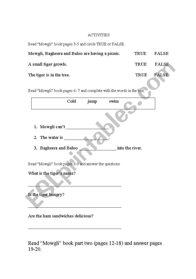 Mowgli worksheet