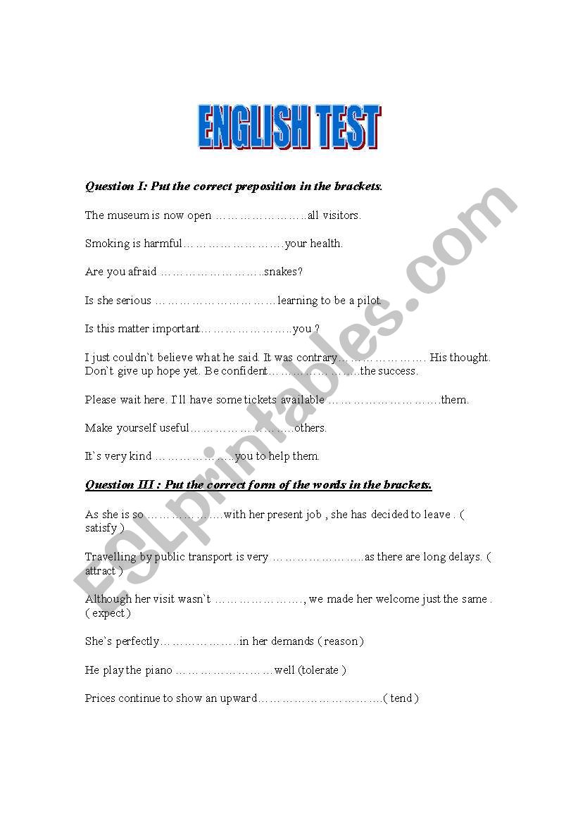 English test worksheet