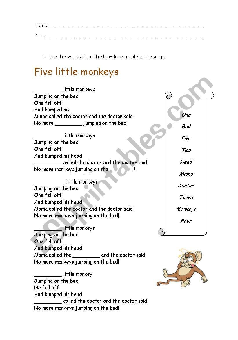 5 Little Monkeys worksheet