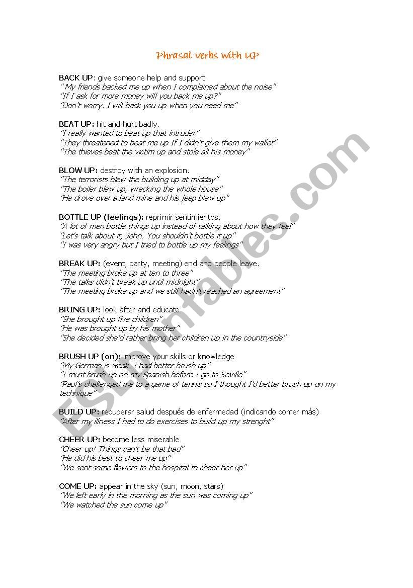 PHRASAL VERBS WITH UP worksheet