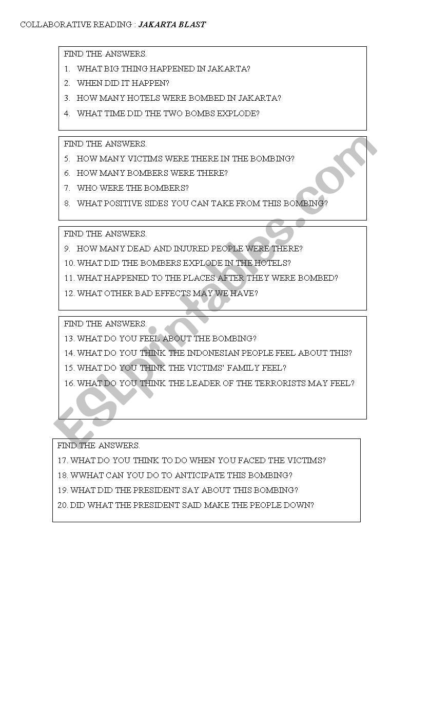 JAKARTA BOMBING worksheet